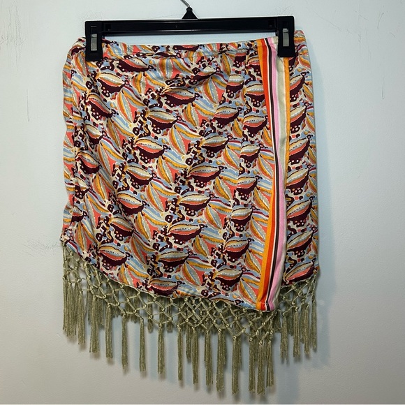 Anthropologie Dresses & Skirts - Anthropologie Multicolor Geometric Tassel Fringe Trim Wrap Mini Skirt Size Small